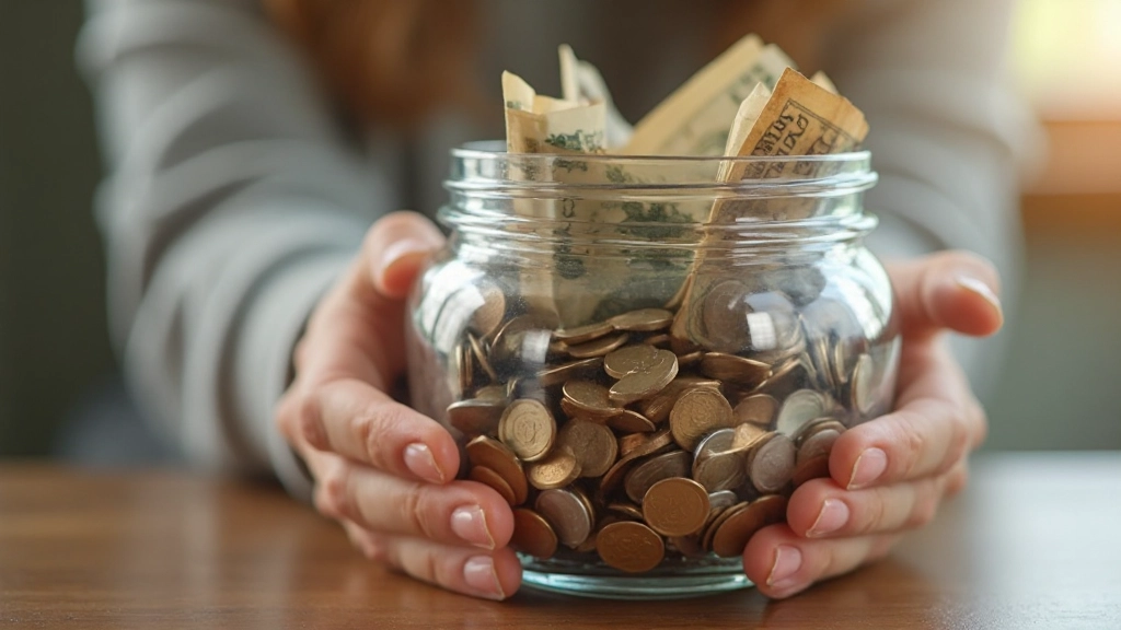 Стеклянная банка с монетами и купюрами, символизирующая накопление сбережений