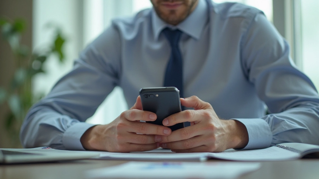 Фото человека, проверяющего банковский счет на смартфоне с сосредоточенным выражением